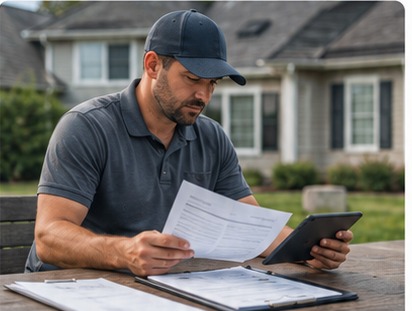 Roofing contractor reviewing an estimate